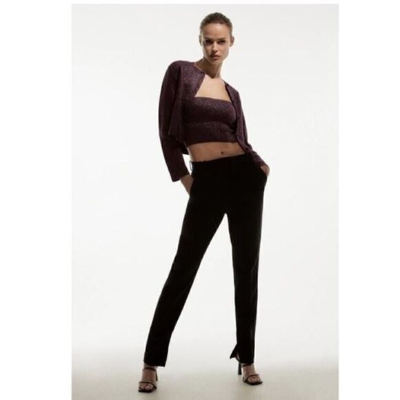 Zara Metallic Deep Red Merlot  Shimmer Cardigan size S - Picture 4 of 15